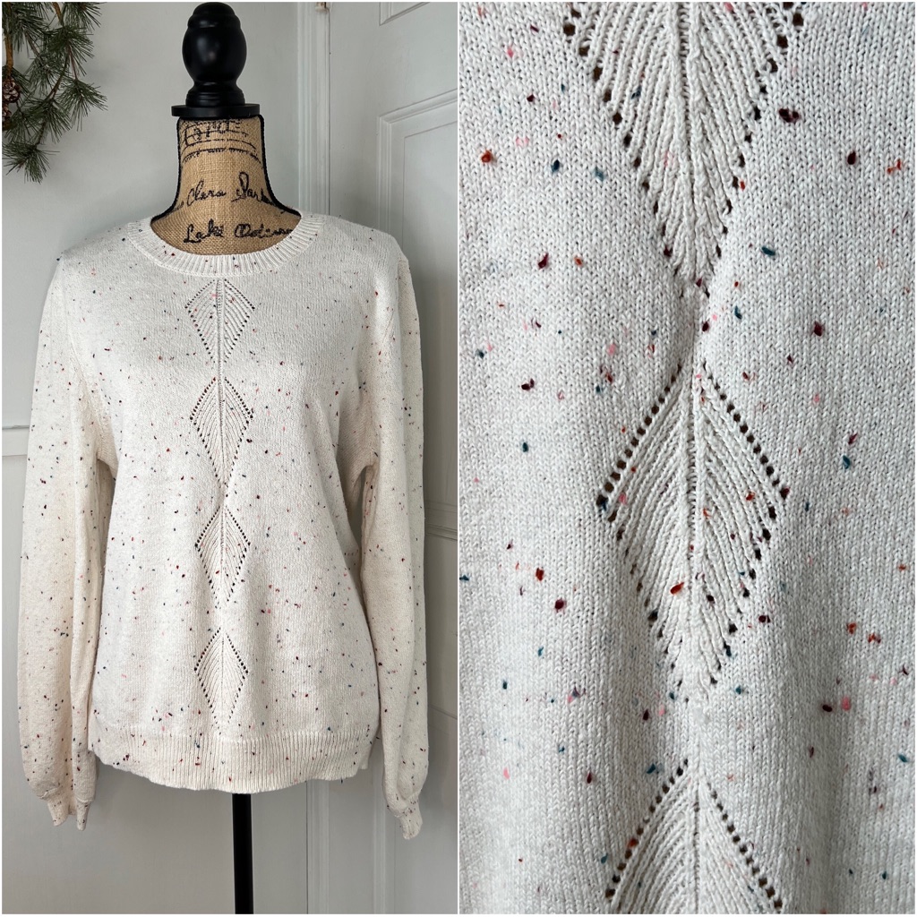 Lc Lauren Conrad Cream Confetti Flecked Balloon Sleeve Pointelle Knit Sw